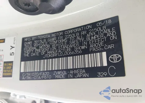 2018 Toyota Prius Two from USA, damaged, VIN JTDKBRFU2J3066356